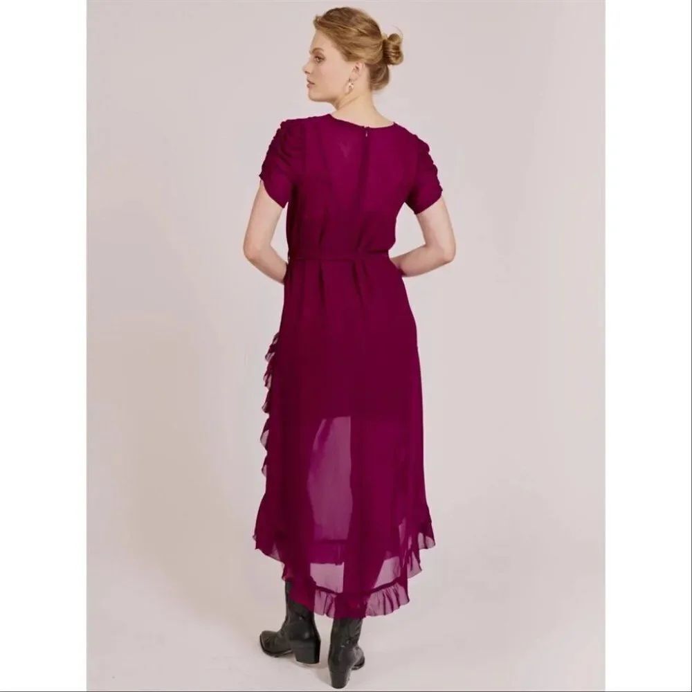 NEW Goldie London Tula Sheer Short Sleeve Maxi Dress in Purple Small